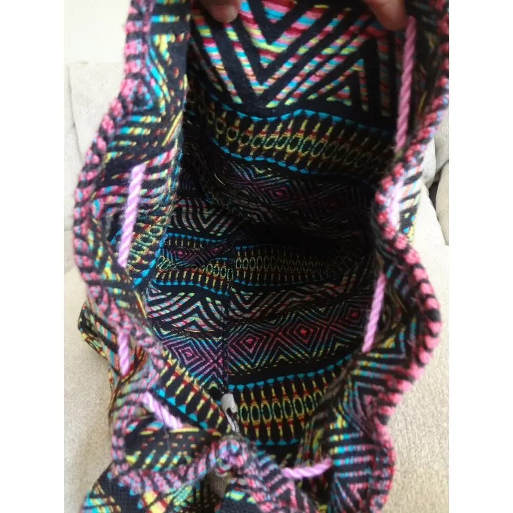 LARGE Southwest Kilim Bucket Backpack Navajo Boho Carpet Tribal Drawstring Aztec